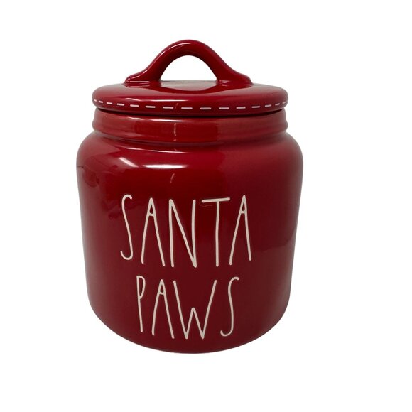 Rae Dunn Red Santa Paws Ceramic Treat Jar Canister Christmas Themed Pet Storage - Picture 14 of 15
